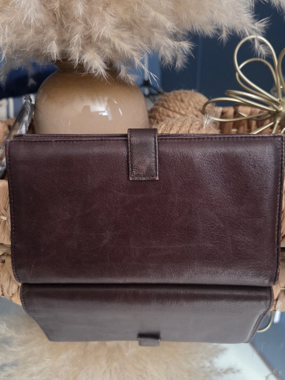 Vintage 70s Minimalist Cowhide Leather Checkbook Travel Wallet